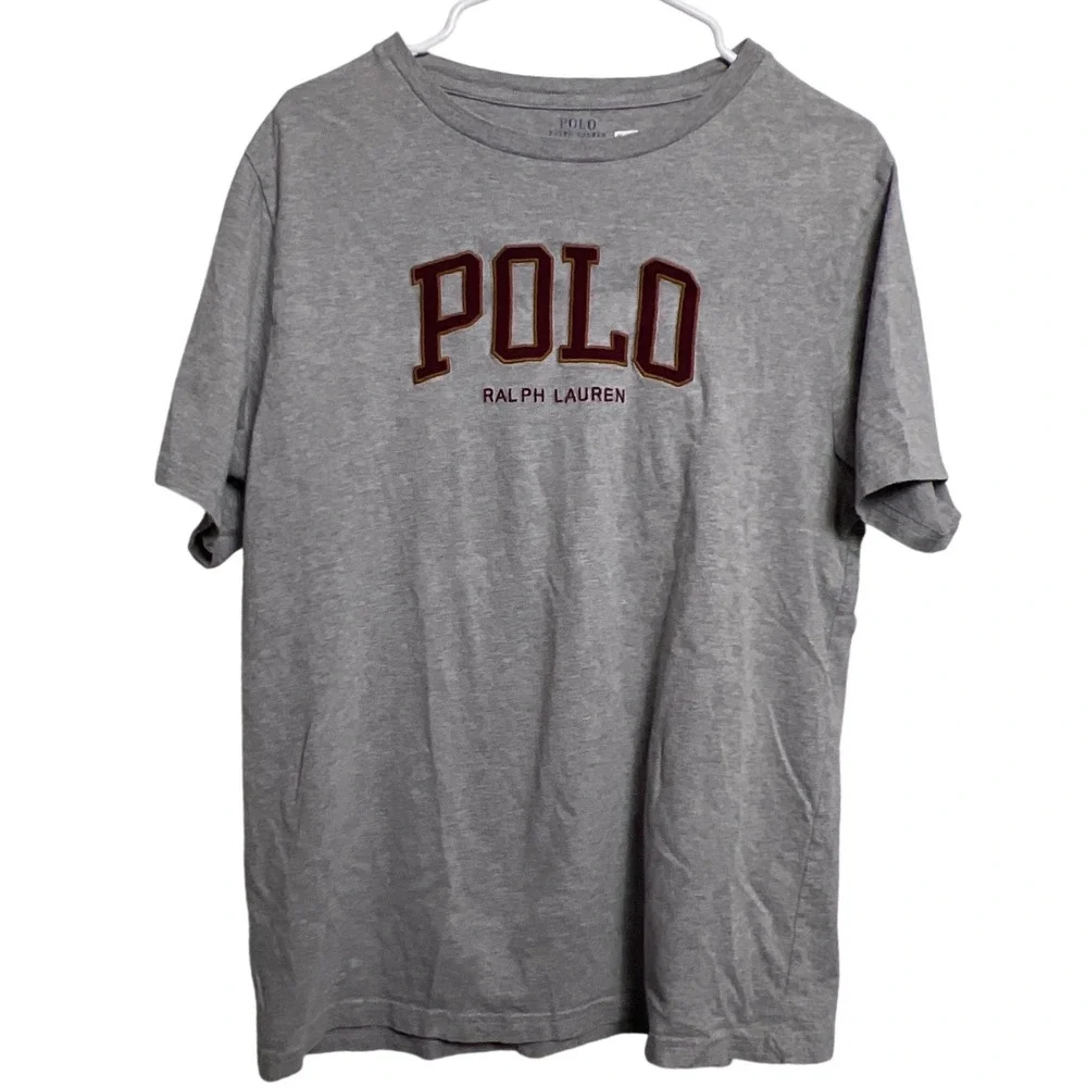 Polo Ralph Lauren Boys XL 18-20 Gray Varsity Logo Graphic T-Shirt SS School Prep